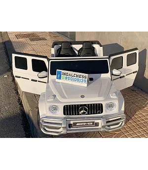 Coche 24v para niños, MERCEDES G63, 4 MOTORES, asiento cuero, RUEDAS EVA, 2 plazas, blanco INDA42-LI-S307wt